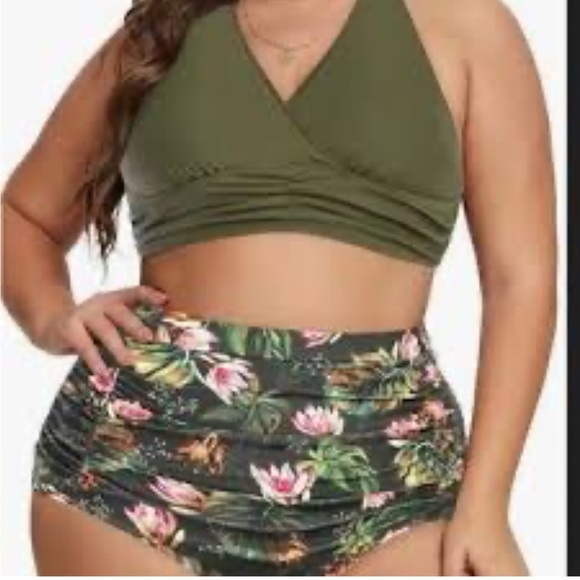 Olive Green Floral Women's Swim Set - Picture 7 of 9